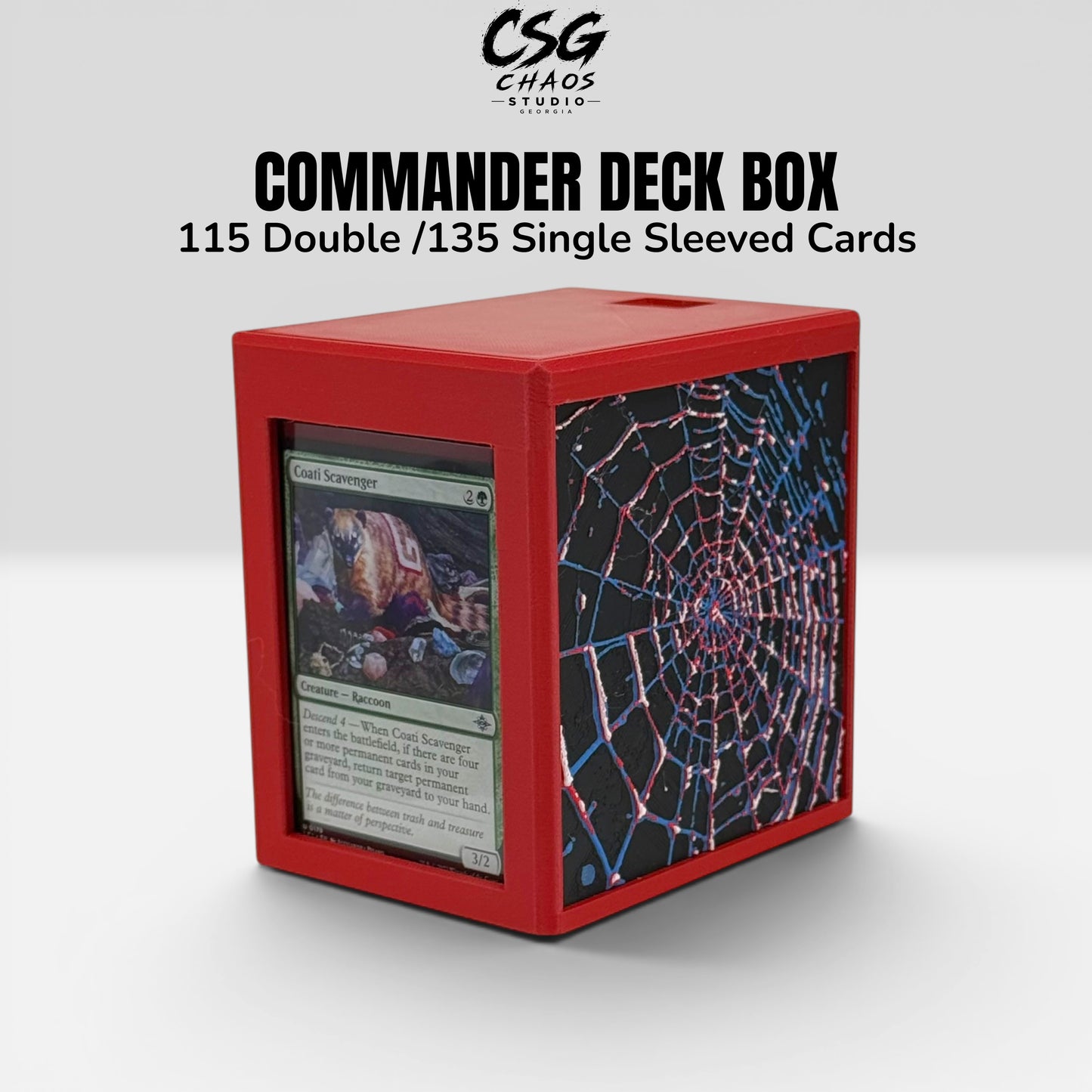 MTG Commander Deck Box PRISM Series, branded hero graphic with capacity and series callout text ā Chaos Studio Georgia