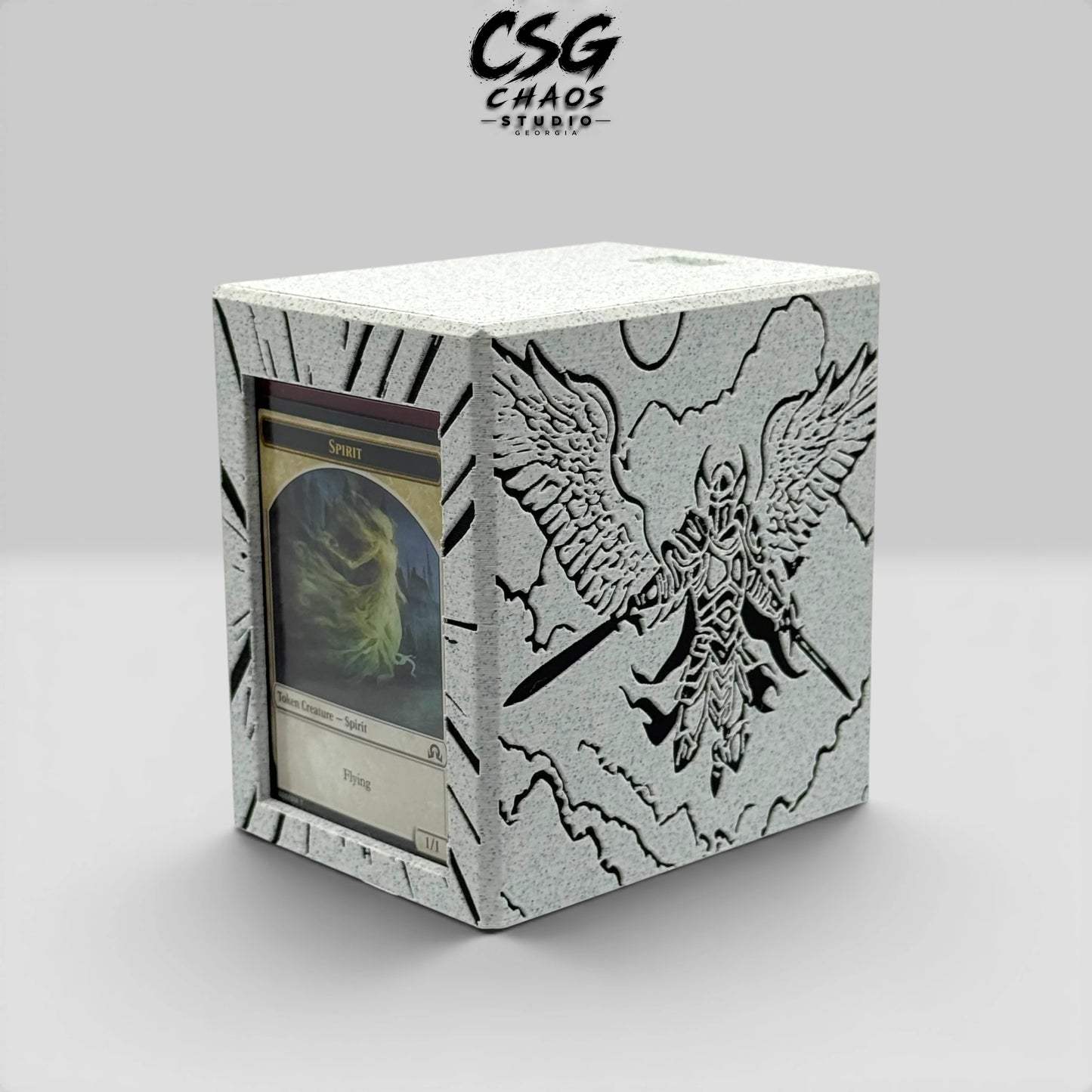 Commander display window on MTG commander deck box PILLAR series armored angel — Chaos Studio Georgia