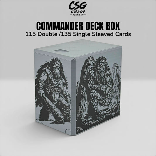 MTG commander deck box PILLAR Mountain Giant in gray and black three-quarter front view — Chaos Studio Georgia
