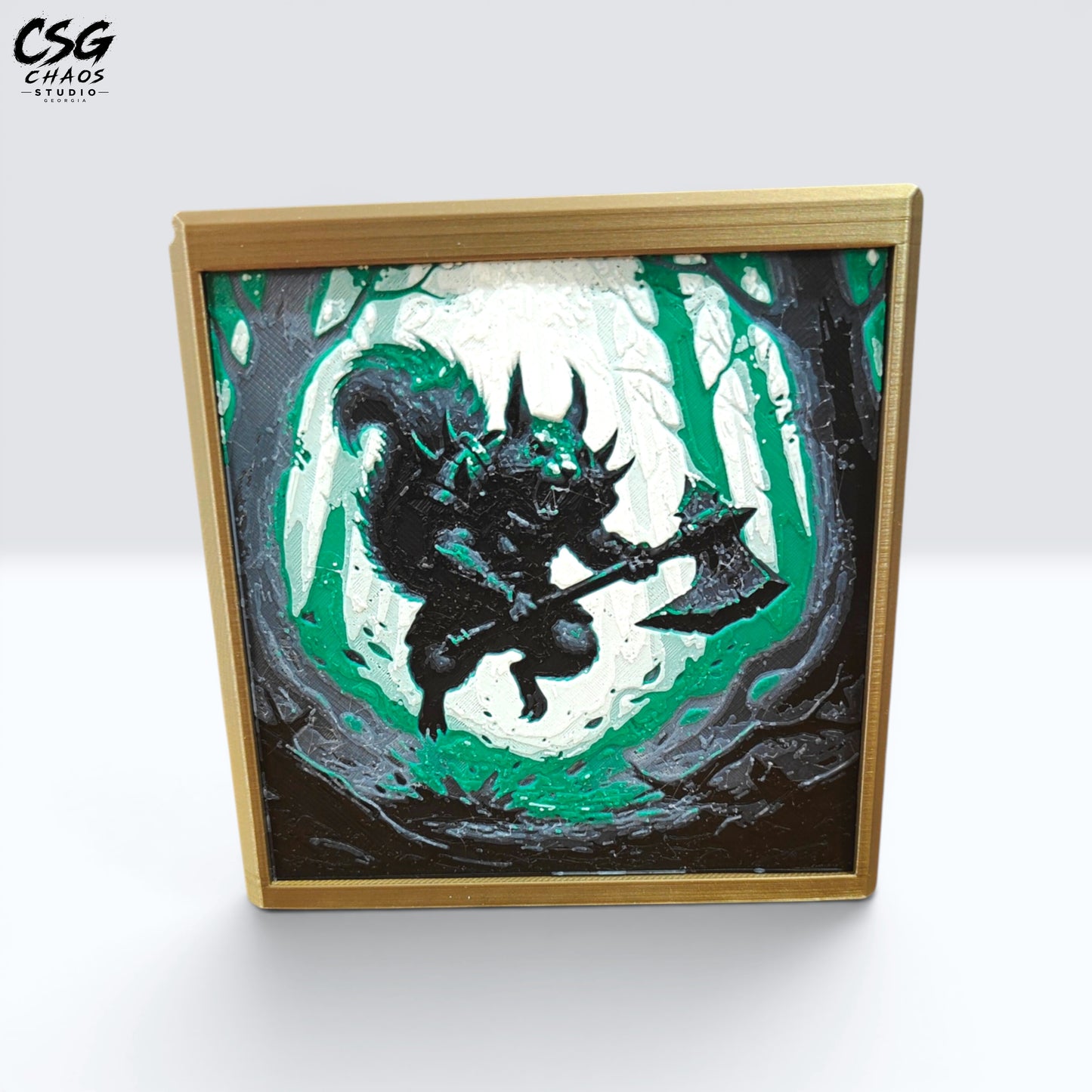 MTG Commander Deck Box PRISM series feature infographic showing lid, top loader slot and divider — Chaos Studio Georgia