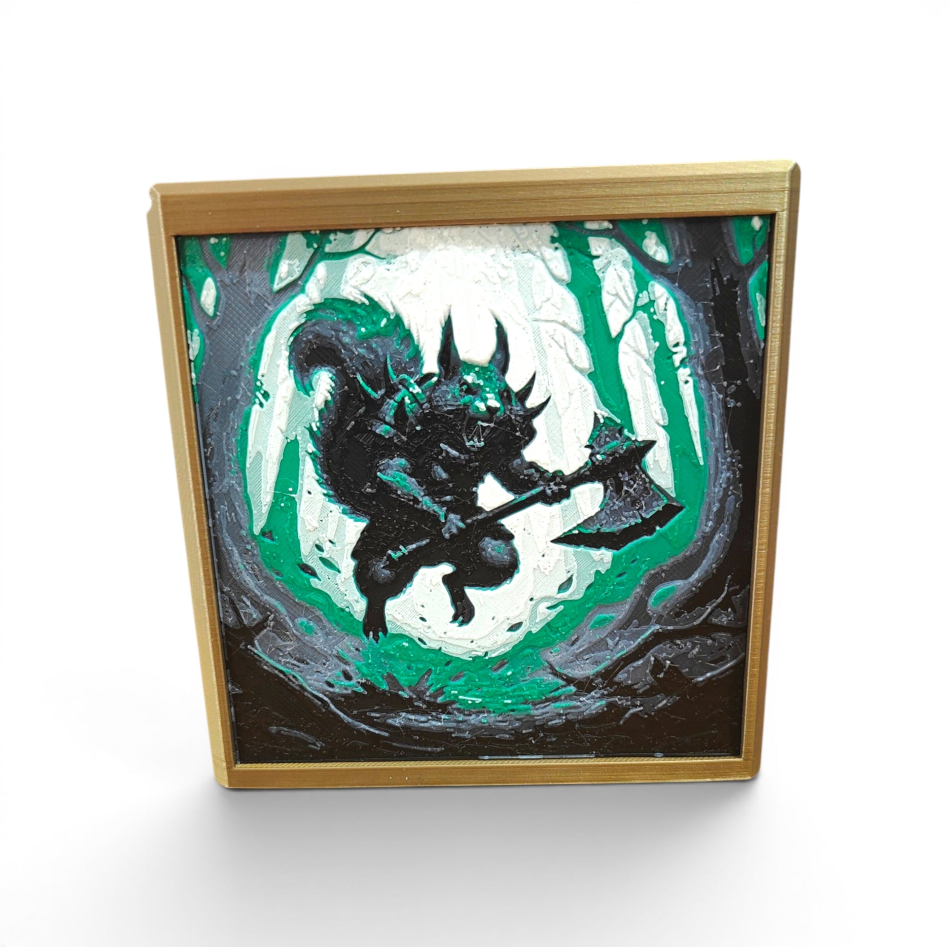 MTG Commander Deck Box PRISM series, 3/4 angle forest warrior squirrel design in Hueforge art — Chaos Studio Georgia