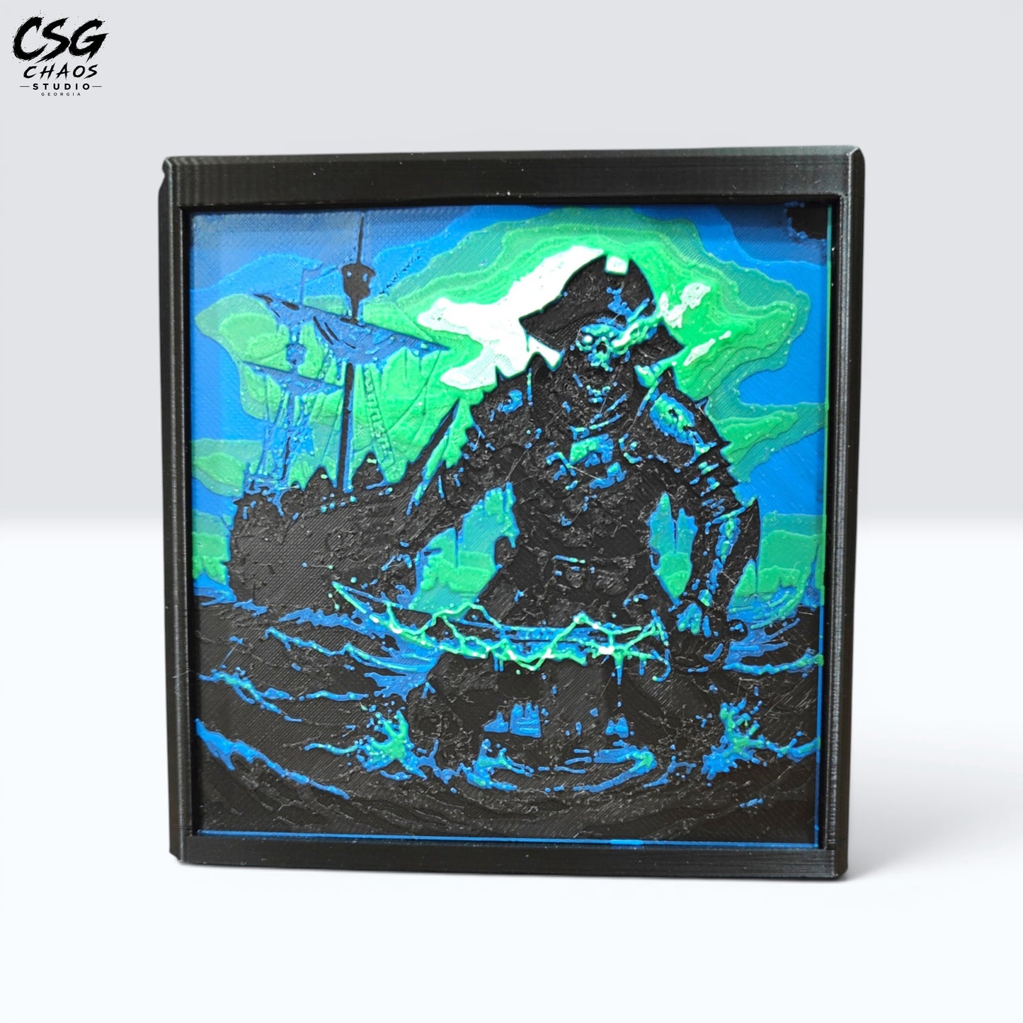 MTG Commander Deck Box PRISM Series, front view of skeletal sea monster and shipwreck panel art on white background — Chaos Studio Georgia