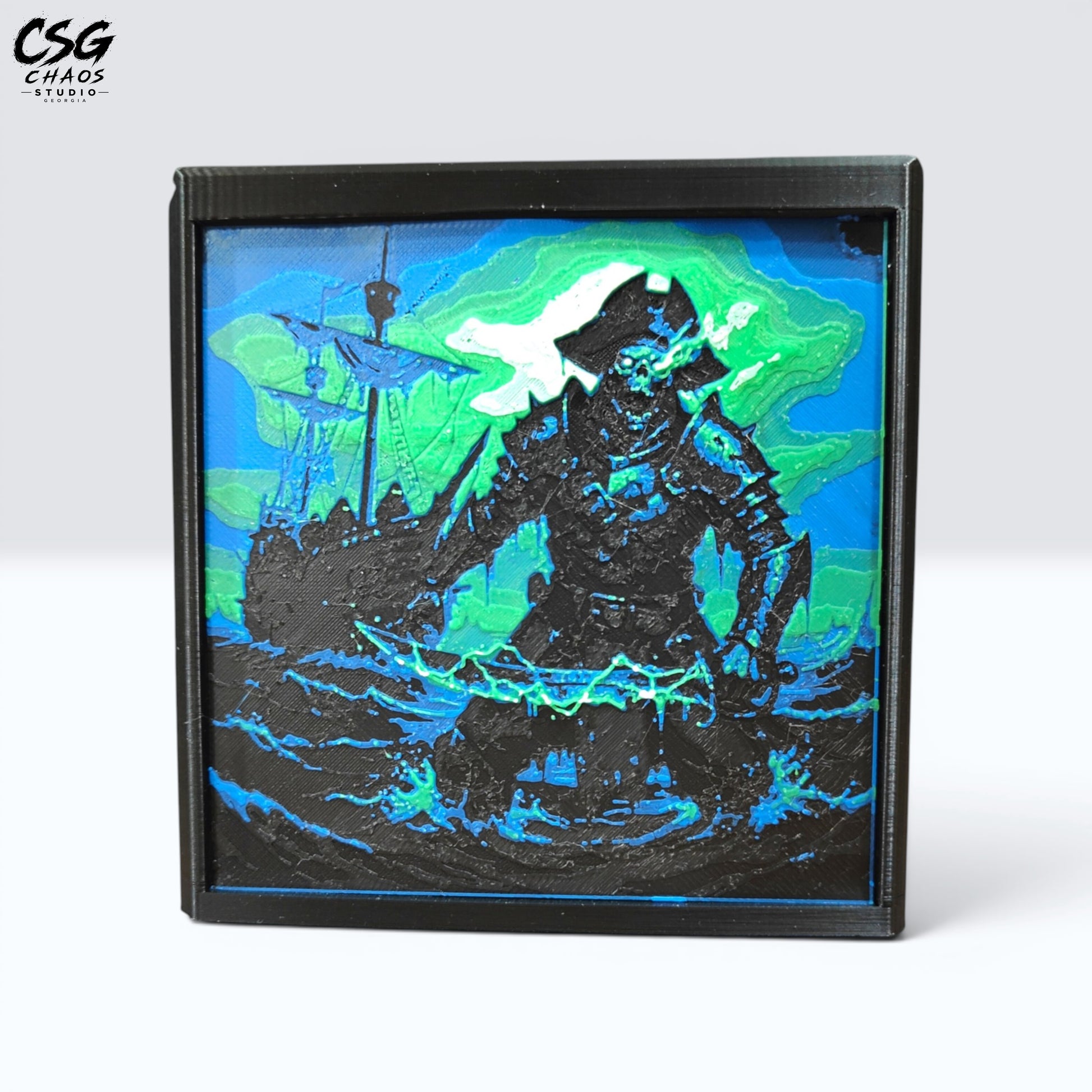 MTG Commander Deck Box PRISM Series, front view of skeletal sea monster and shipwreck panel art on white background — Chaos Studio Georgia